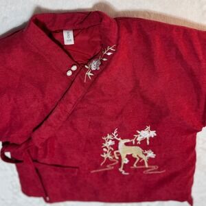 Baby Kimono Embroidered Deer Floral Red Hanfu Pearl Button Jacket Robe